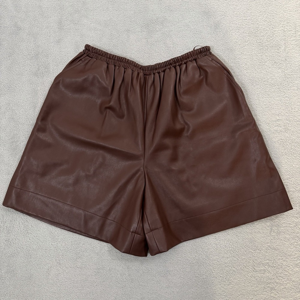 STAUD Clark Vegan Faux Leather Shorts Womens Small Brown Relaxed Elastic Waist